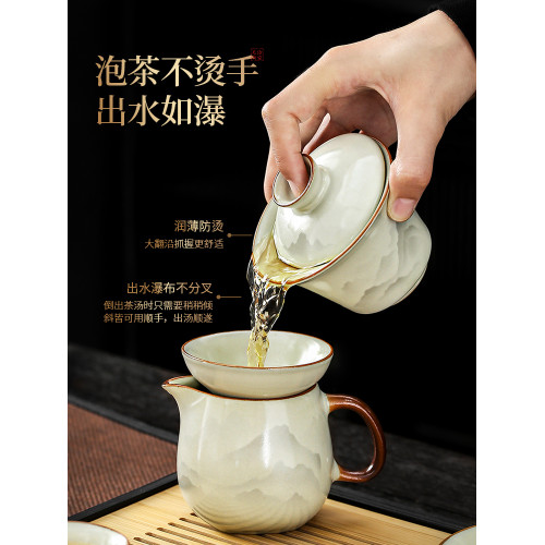 汝窰茶壺茶具套裝家用陶瓷泡茶專用中式高端功夫蓋碗茶盃2025新款