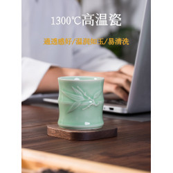 巧陶青瓷茶盃套裝水盃泡茶盃創意隨手盃辦公室會議耐熱酒店招待盃