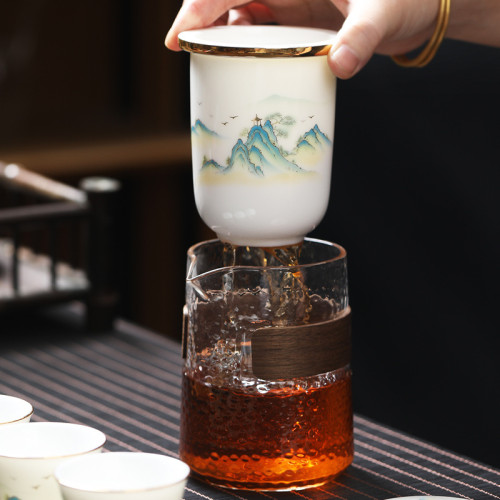 陶瓷快客盃羊脂玉瓷便攜式功夫旅行茶具套裝玻璃茶壺戶外一壺三盃