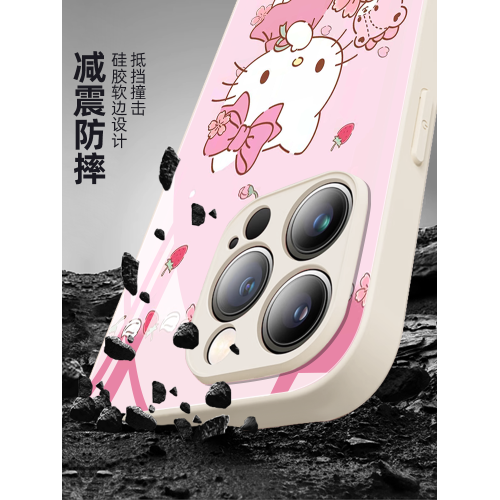 適用蘋果14promax凱蒂貓手機殼液態玻璃HelloKitty全包防摔iPhone15pro高級可愛時尚13pro男女款15潮牌手機殼
