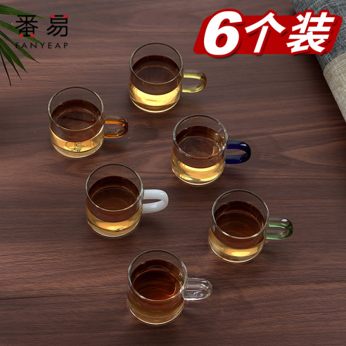 盃子/玻璃/茶/小A1V-玻璃小茶盃帶把耐熱透明功夫茶具套裝家用