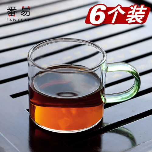 盃子/玻璃/茶/小A1V-玻璃小茶盃帶把耐熱透明功夫茶具套裝家用