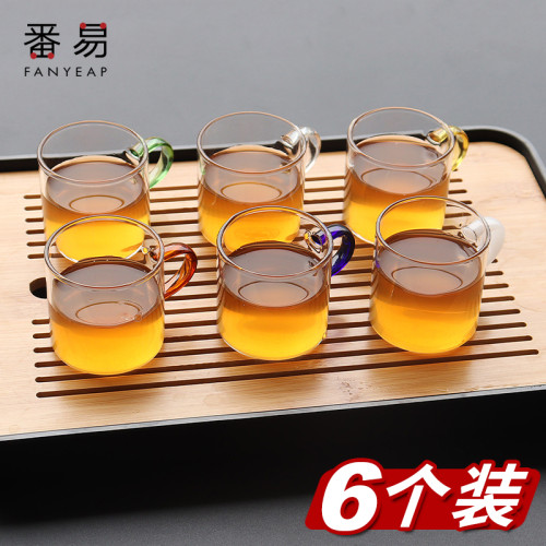 盃子/玻璃/茶/小A1V-玻璃小茶盃帶把耐熱透明功夫茶具套裝家用