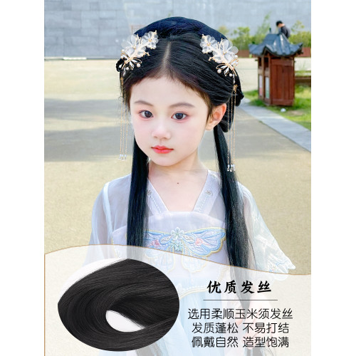 古裝一躰式女童造型頭飾假發包