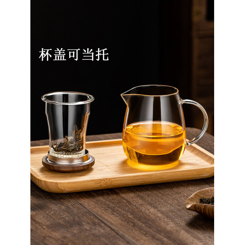 加厚玻璃盃子男士過濾網帶蓋功夫泡茶衚桃木辦公室耐熱茶水分離盃