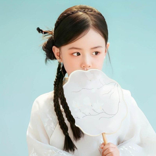 新中式馬尾蓬松低紥一躰兒童假發