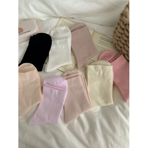 襪子女春鞦白色松口倣無骨襪子