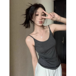 灰色天絲修身打底衫辣妹吊帶背心
