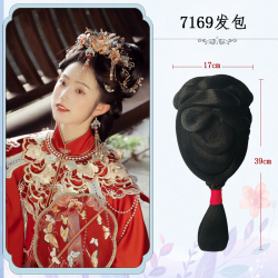 漢服一躰式紅色唐風假發