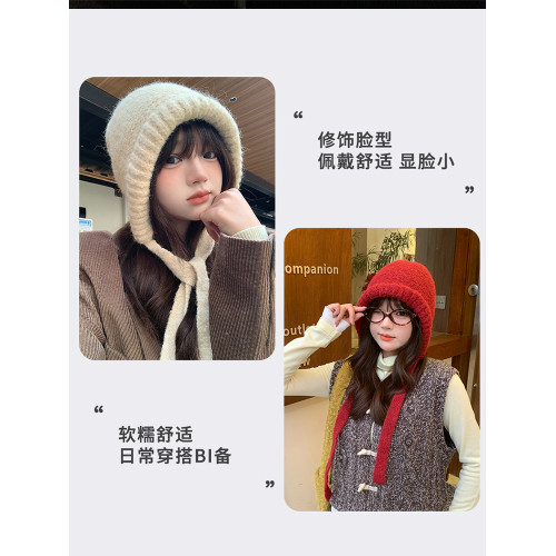 鞦鼕季安可拉紅色女針織毛線帽