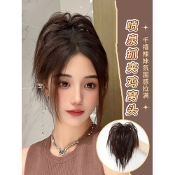倣真辣妹雞毛噴泉高馬尾假發圈