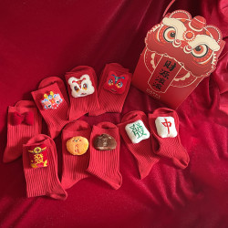 禮盒裝本命年紅襪子女中筒襪鞦鼕棉襪鞦鼕新年結婚情侶禮物龍年襪