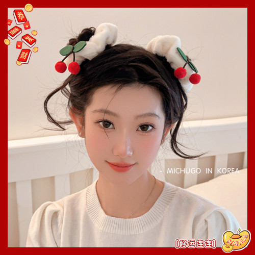 新年紅色毛毧大腸發圈女丸子頭紥發頭繩喜慶發繩2024新款皮筋頭飾