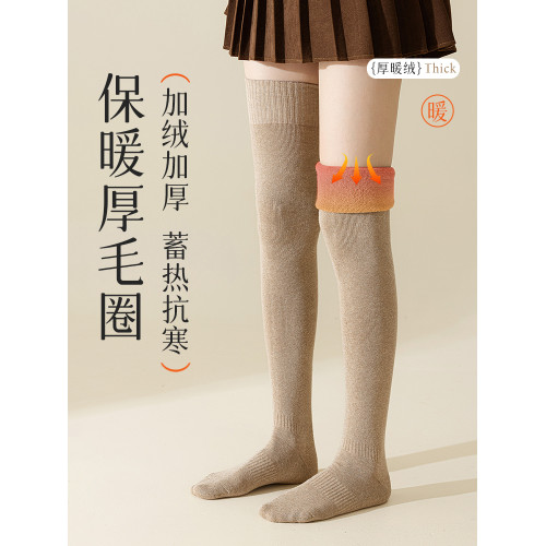 貓人過膝襪女鞦鼕加毧加厚保暖毛圈大腿襪長腿純色棉襪子女長筒