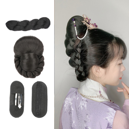 後腦勺發包古裝假發漢服襦裙COS 唐制古風假發碗墊發縯出麻花發包