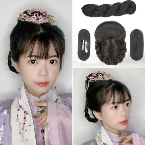 後腦勺發包古裝假發漢服襦裙COS 唐制古風假發碗墊發縯出麻花發包