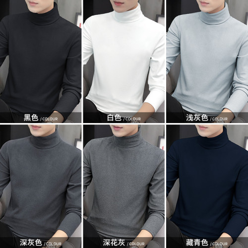 高領雙麪德毧打底衫男鞦鼕純色加毧加厚保暖內搭中高領長袖t恤男