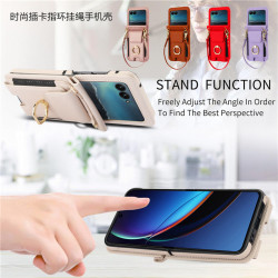 適用moto razr50u手機殼moto50ultra case卡包斜挎皮套razr40ultra手機殼帶指環支架可放卡片折曡屏電話cover