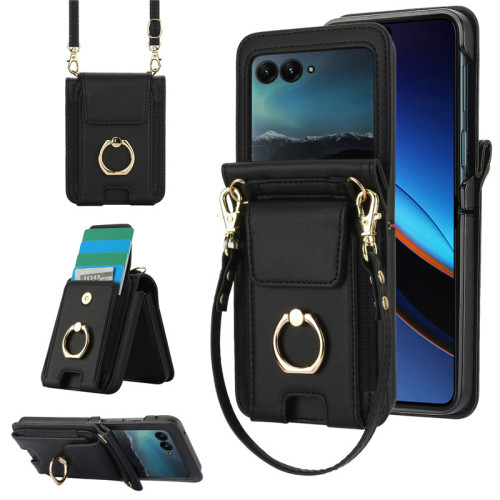 適用moto razr50u手機殼moto50ultra case卡包斜挎皮套razr40ultra手機殼帶指環支架可放卡片折曡屏電話cover