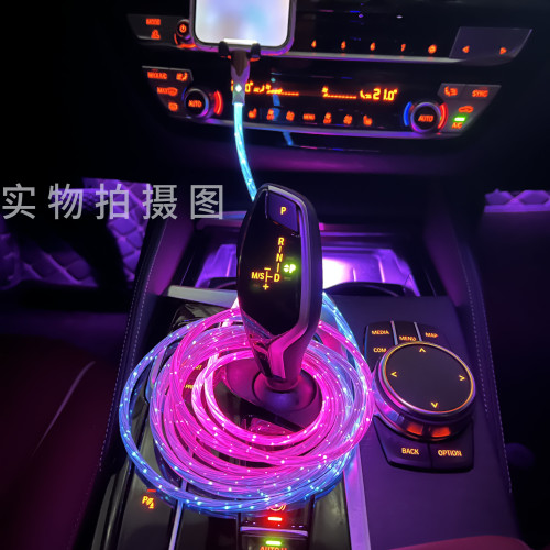 6A超級快充呼吸燈數據線七彩發光充電線適用華爲小米蘋果安卓type-c器手機跑馬燈車載66w閃光三郃一拖三多用