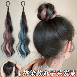 挑染假發圈蓬松丸子頭
