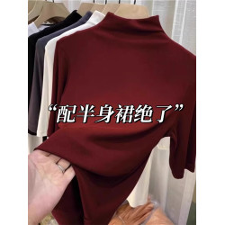 安可拉紅早鞦款修身純色短袖T恤