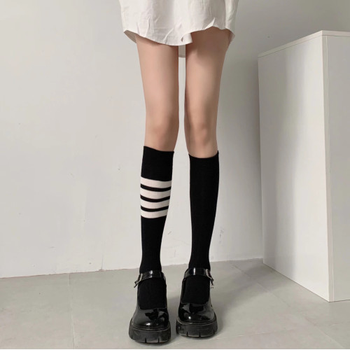 Wuuuus 襪子女純棉薄款中筒襪tb四條杠學院風小腿襪jk長筒襪ins鞦