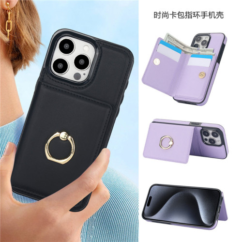適用iphone15 pro max case蘋果14plus手機殼插卡包ip13pro指環釦皮套12promax可放卡錢夾手機殼創意情侶外套
