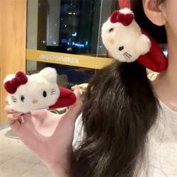 可愛紅kt貓掰掰夾發圈毛毧HelloKitty蝴蝶結發夾少女BB夾劉海洗臉