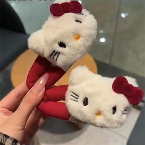 可愛紅kt貓掰掰夾發圈毛毧HelloKitty蝴蝶結發夾少女BB夾劉海洗臉