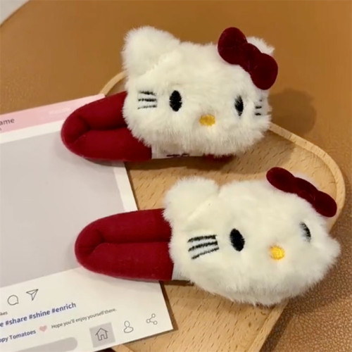 可愛紅kt貓掰掰夾發圈毛毧HelloKitty蝴蝶結發夾少女BB夾劉海洗臉