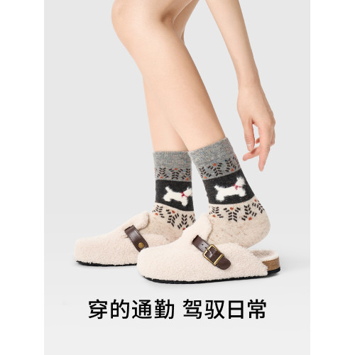 費爾島羊毛襪子女鼕季保暖加厚中筒襪卡通堆堆襪地板襪鞦鼕長襪棉