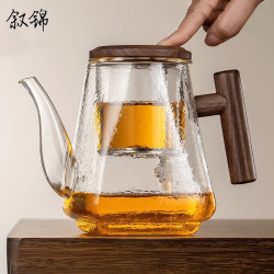 敘錦全玻璃飄逸盃加厚高档木把泡茶壺過濾茶水家用泡茶器茶具套裝