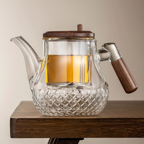 敘錦全玻璃飄逸盃加厚高档木把泡茶壺過濾茶水家用泡茶器茶具套裝