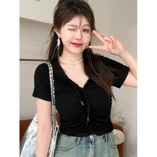 女裝遮肉顯瘦V領修身短袖t恤上衣