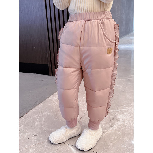 女.童外穿鼕裝羽毧棉褲中小兒.童加毧加厚保暖褲子女寶寶休閑長褲