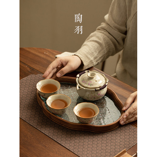 米黃汝窰大號開片功夫茶具手抓壺