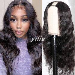 Synthetic  V U Part Hair Wig for Black Women Black Half Wigs