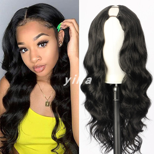 Synthetic  V U Part Hair Wig for Black Women Black Half Wigs