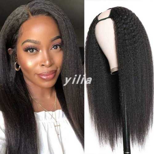 Synthetic  V U Part Hair Wig for Black Women Black Half Wigs