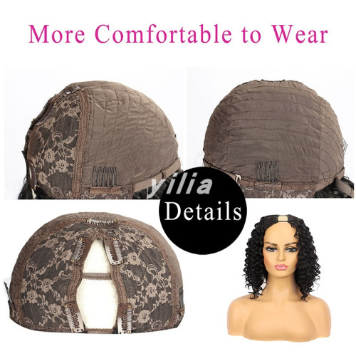 Synthetic  V U Part Hair Wig for Black Women Black Half Wigs