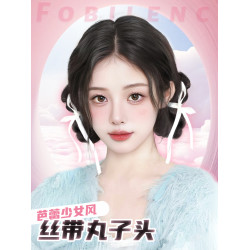 丸子頭假發女元氣少女倣真發假發芭蕾風鴨嘴夾絲帶蝴蝶結磐發神器