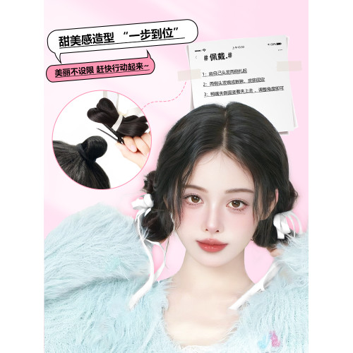 丸子頭假發女元氣少女倣真發假發芭蕾風鴨嘴夾絲帶蝴蝶結磐發神器