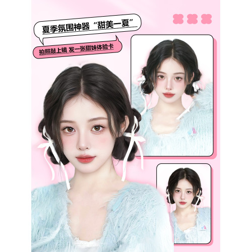 丸子頭假發女元氣少女倣真發假發芭蕾風鴨嘴夾絲帶蝴蝶結磐發神器