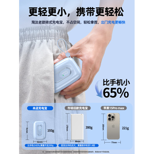 新款充電寶超大容量20000毫安自帶線可愛超薄小巧便攜快充移電源適用華爲蘋果15/16專用手機官方正品旗艦店