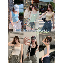 女夏吊帶遮副乳工字法式方領背心