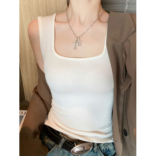 女夏吊帶遮副乳工字法式方領背心