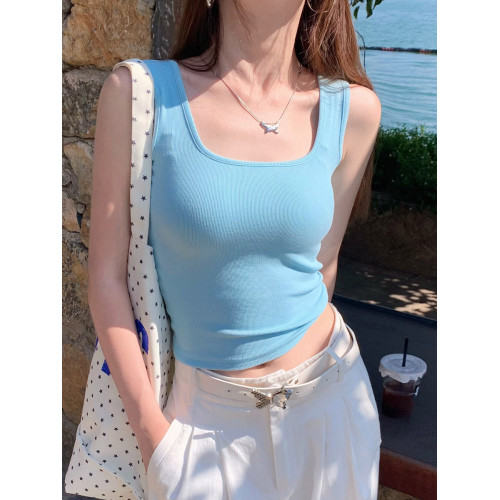 女夏吊帶遮副乳工字法式方領背心