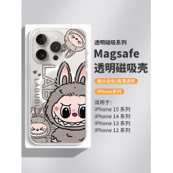 拉佈佈labubu適用蘋果14pro磁吸手機殼iPhone13promax泡泡瑪特15卡通12情侶款i11透明14plus無線充男女16新款