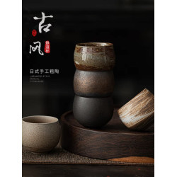 日式手工粗陶茶盃 陶瓷功夫茶具品茗盃小單盃 古風靜道盃做舊工藝